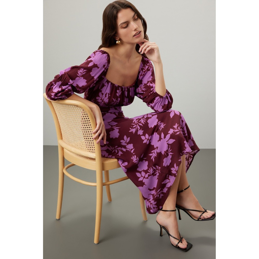 Peter Som Floral Midi Square Neck Dress Purple 4‎
